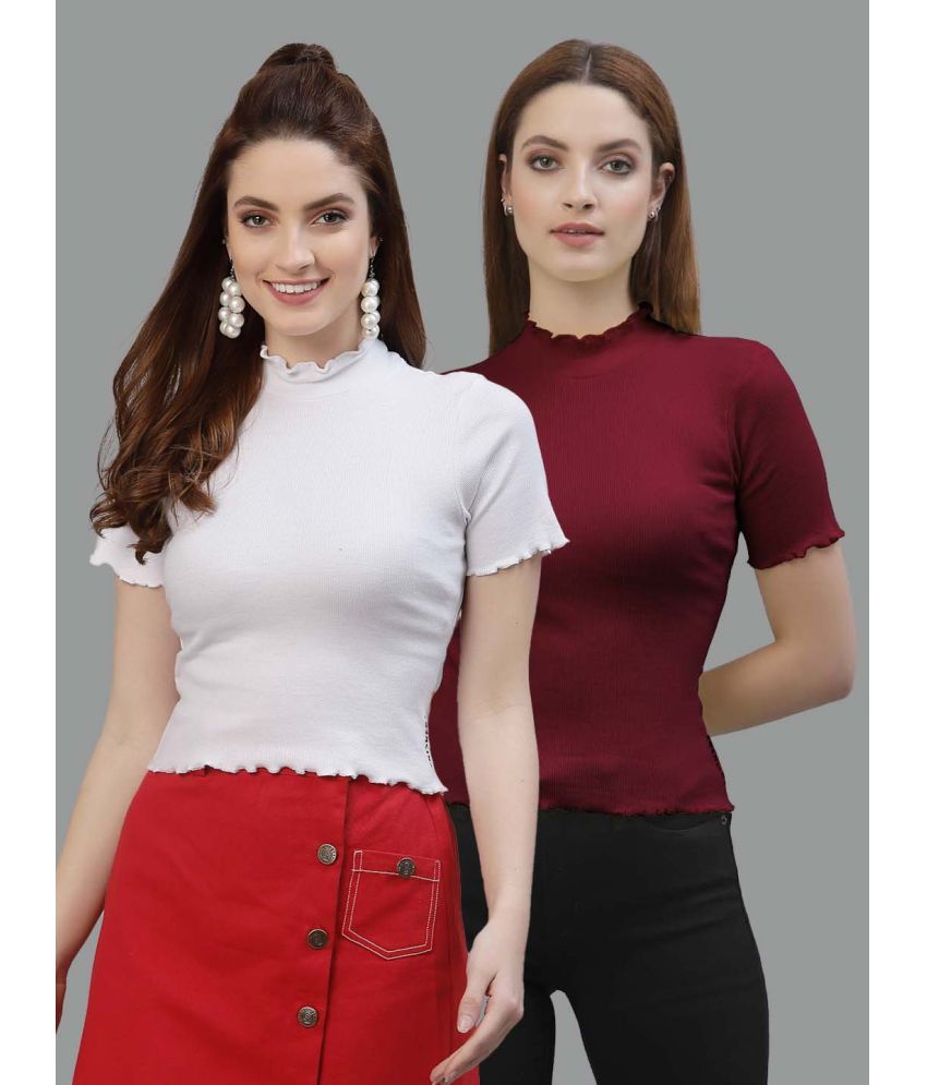     			Friskers Maroon Cotton Women's Regular Top ( Pack of 2 )