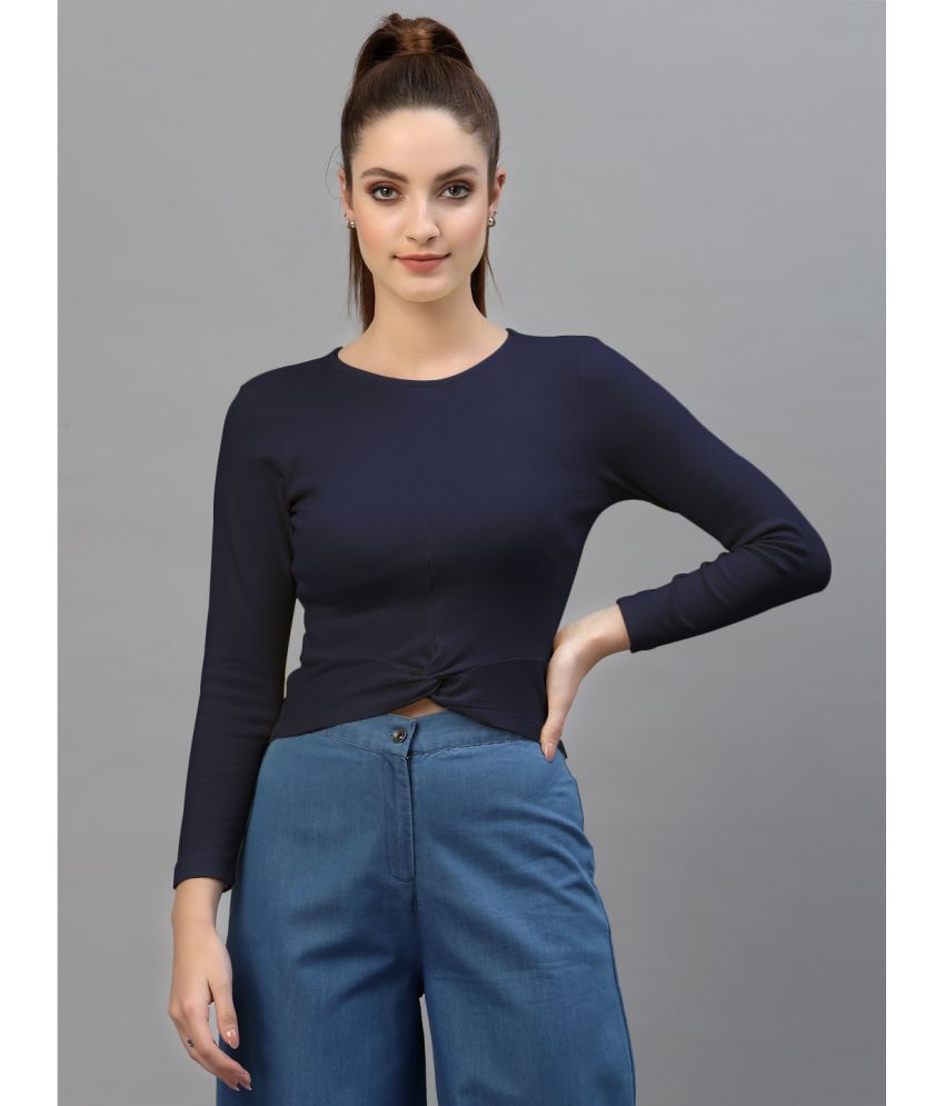     			Friskers Navy Blue Cotton Blend Women's Crop Top ( Pack of 1 )