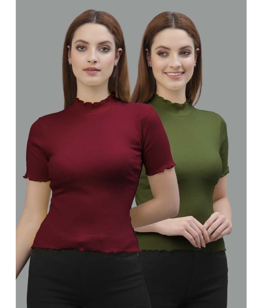     			Friskers Olive Cotton Women's Regular Top ( Pack of 2 )