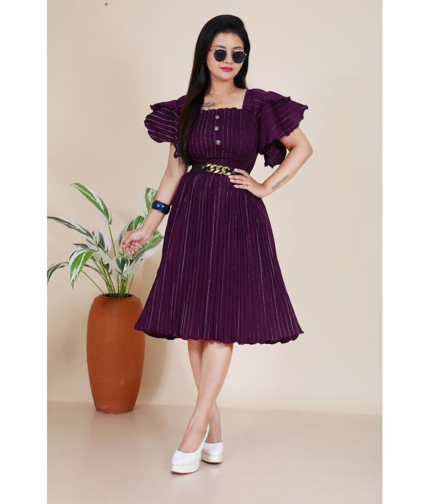     			NEWSIFA Cotton Blend Solid Knee Length Women's Fit & Flare Dress - Purple ( Pack of 1 )