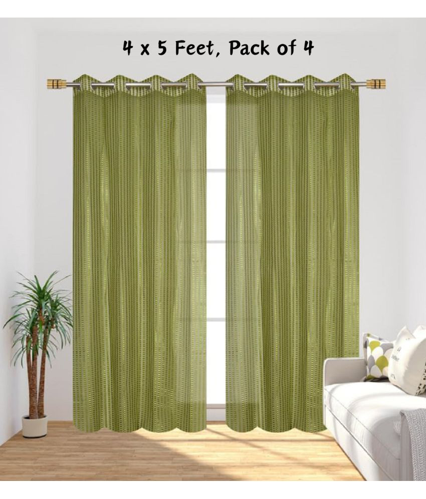     			SWIZIER Vertical Striped Semi-Transparent Eyelet Curtain 5 ft ( Pack of 4 ) - Green