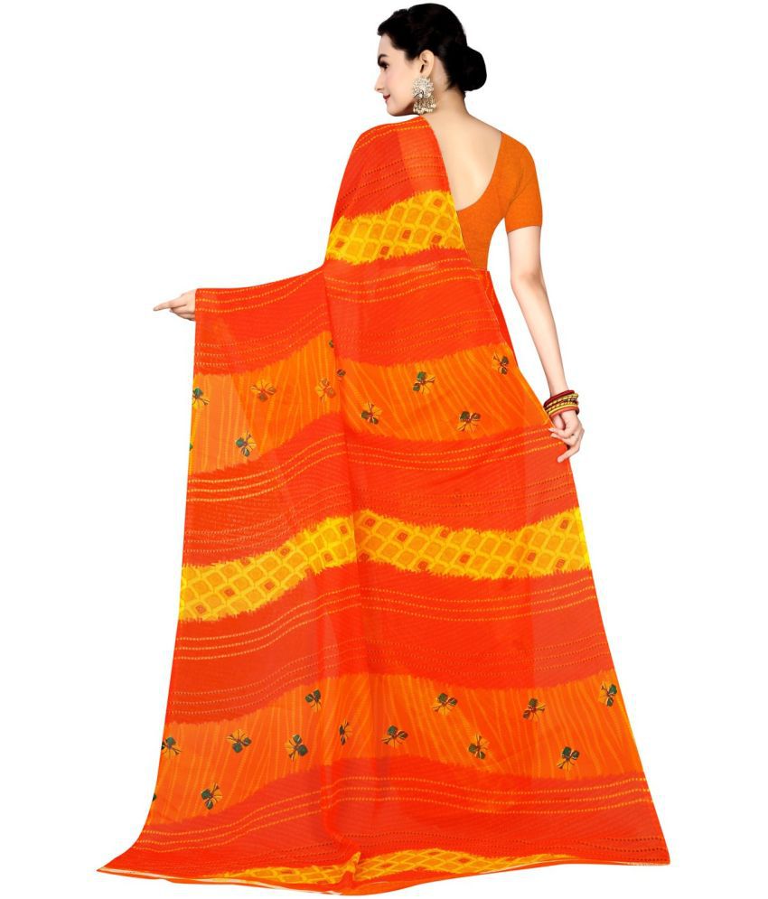     			Saadhvi Cotton Silk Applique Saree Without Blouse Piece - Orange ( Pack of 3 )