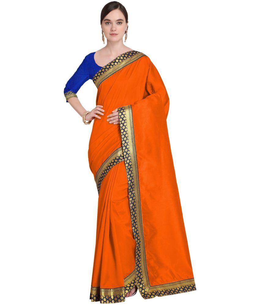     			Saadhvi Cotton Silk Applique Saree Without Blouse Piece - Orange ( Pack of 1 )