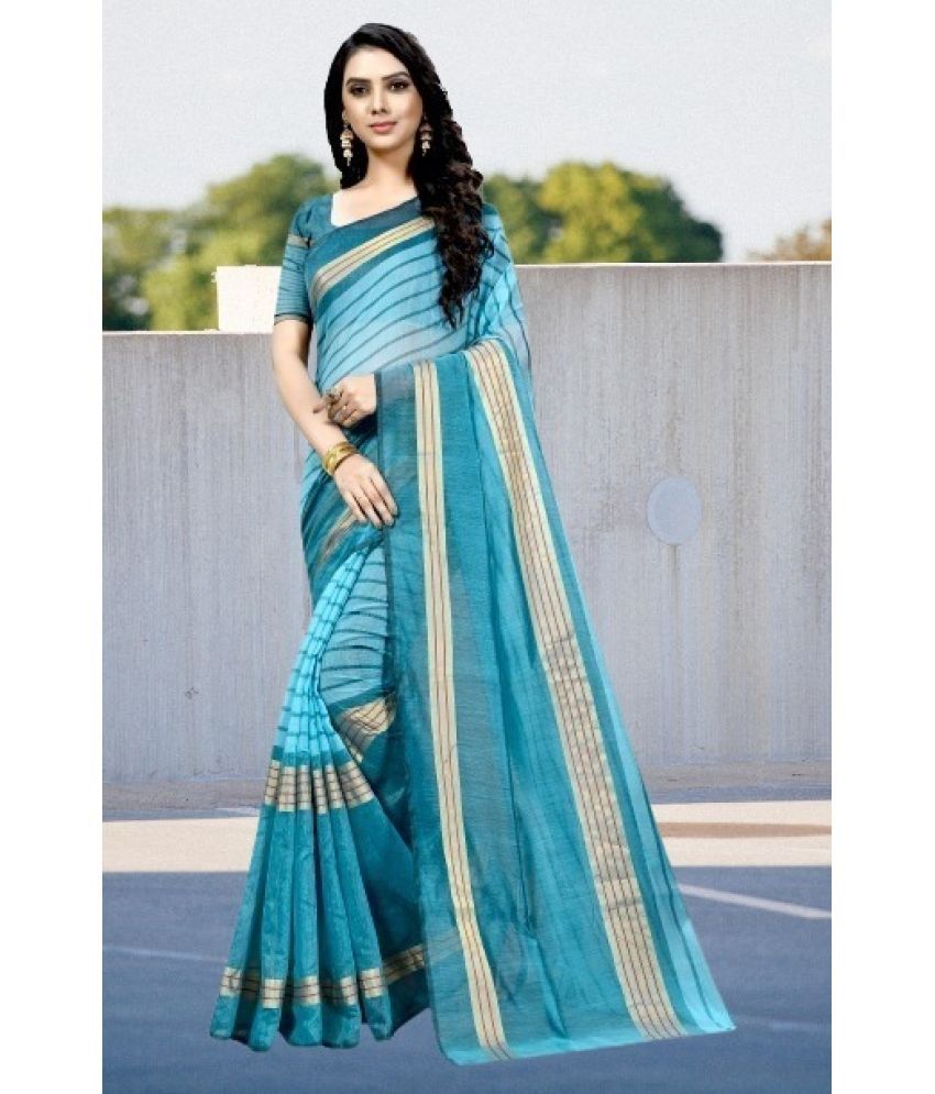     			Saadhvi Cotton Silk Applique Saree Without Blouse Piece - Light Blue ( Pack of 1 )