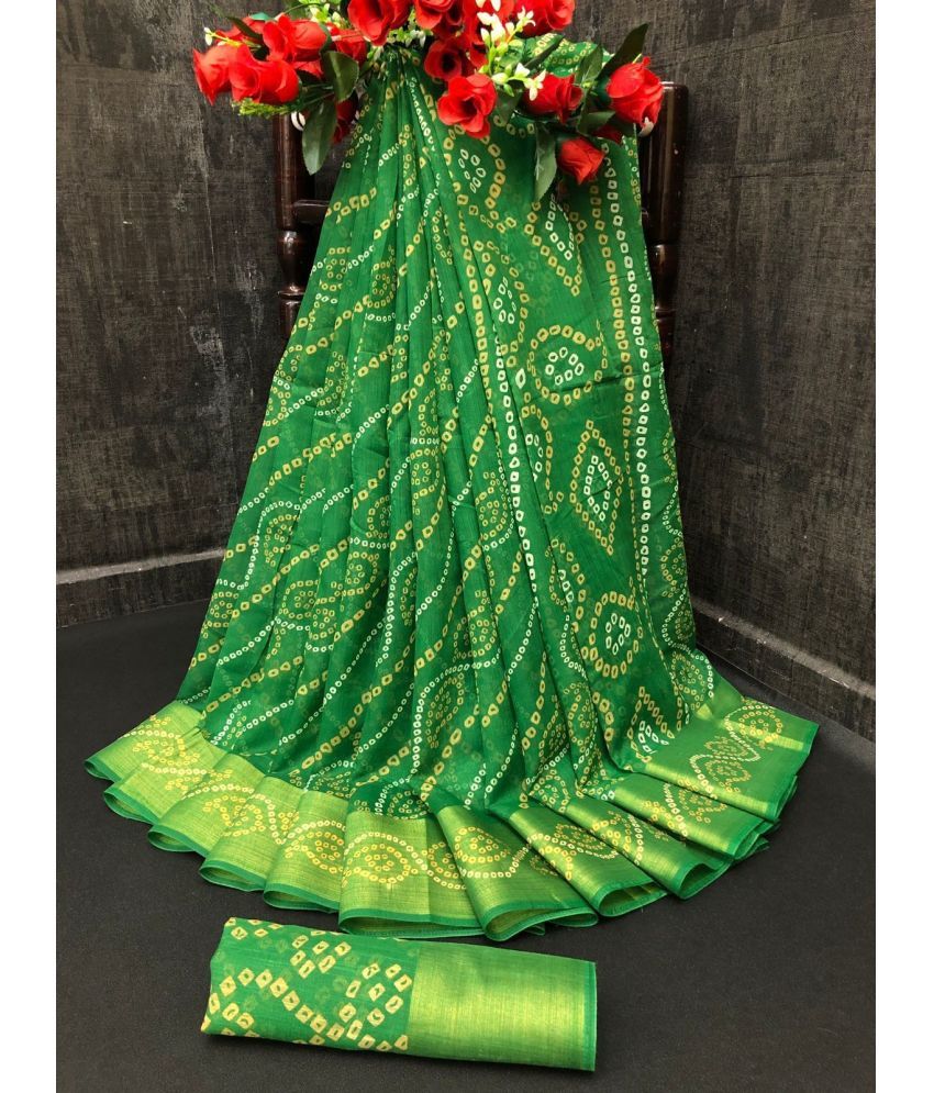     			Saadhvi Cotton Silk Applique Saree Without Blouse Piece - Green ( Pack of 1 )