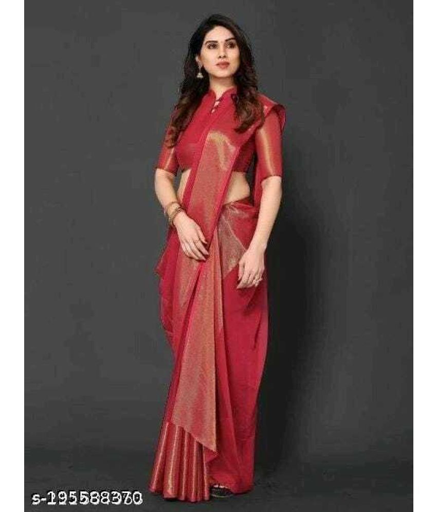     			Saadhvi Cotton Silk Applique Saree Without Blouse Piece - Red ( Pack of 2 )