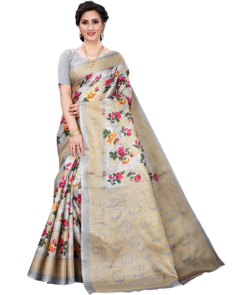     			Saadhvi Cotton Silk Applique Saree Without Blouse Piece - Grey ( Pack of 1 )