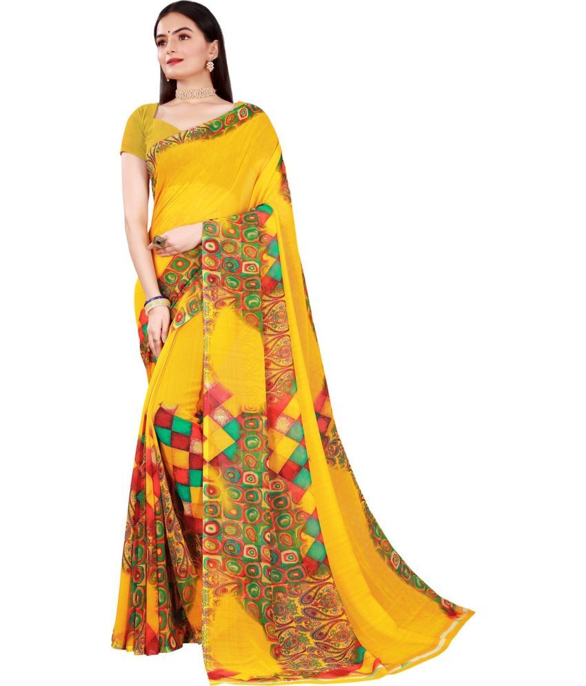     			Saadhvi Cotton Silk Applique Saree Without Blouse Piece - Yellow ( Pack of 1 )