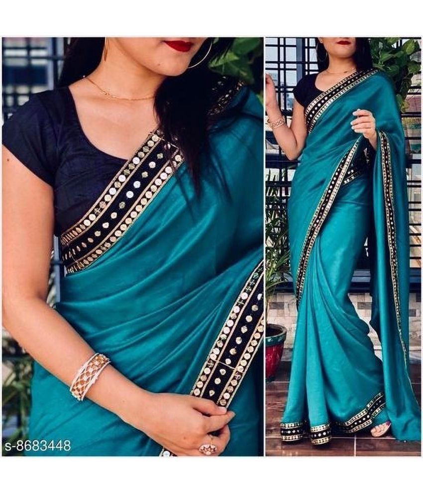     			Saadhvi Cotton Silk Applique Saree Without Blouse Piece - Blue ( Pack of 1 )