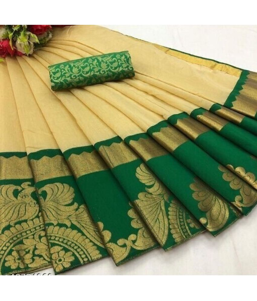     			Saadhvi Cotton Silk Applique Saree Without Blouse Piece - Beige ( Pack of 2 )