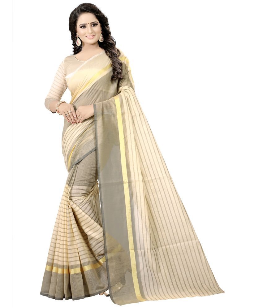     			Saadhvi Cotton Silk Applique Saree Without Blouse Piece - Cream ( Pack of 1 )