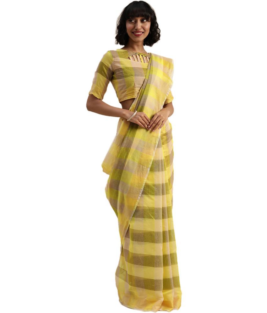     			Saadhvi Cotton Silk Applique Saree Without Blouse Piece - Yellow ( Pack of 2 )