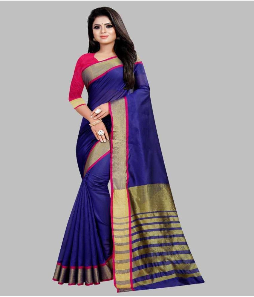     			Saadhvi Cotton Silk Applique Saree Without Blouse Piece - Blue ( Pack of 1 )