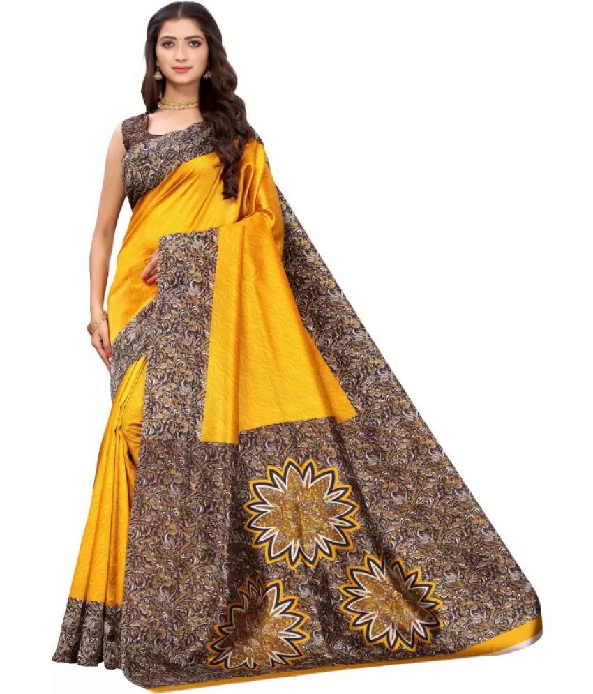     			Saadhvi Cotton Silk Applique Saree Without Blouse Piece - Yellow ( Pack of 2 )