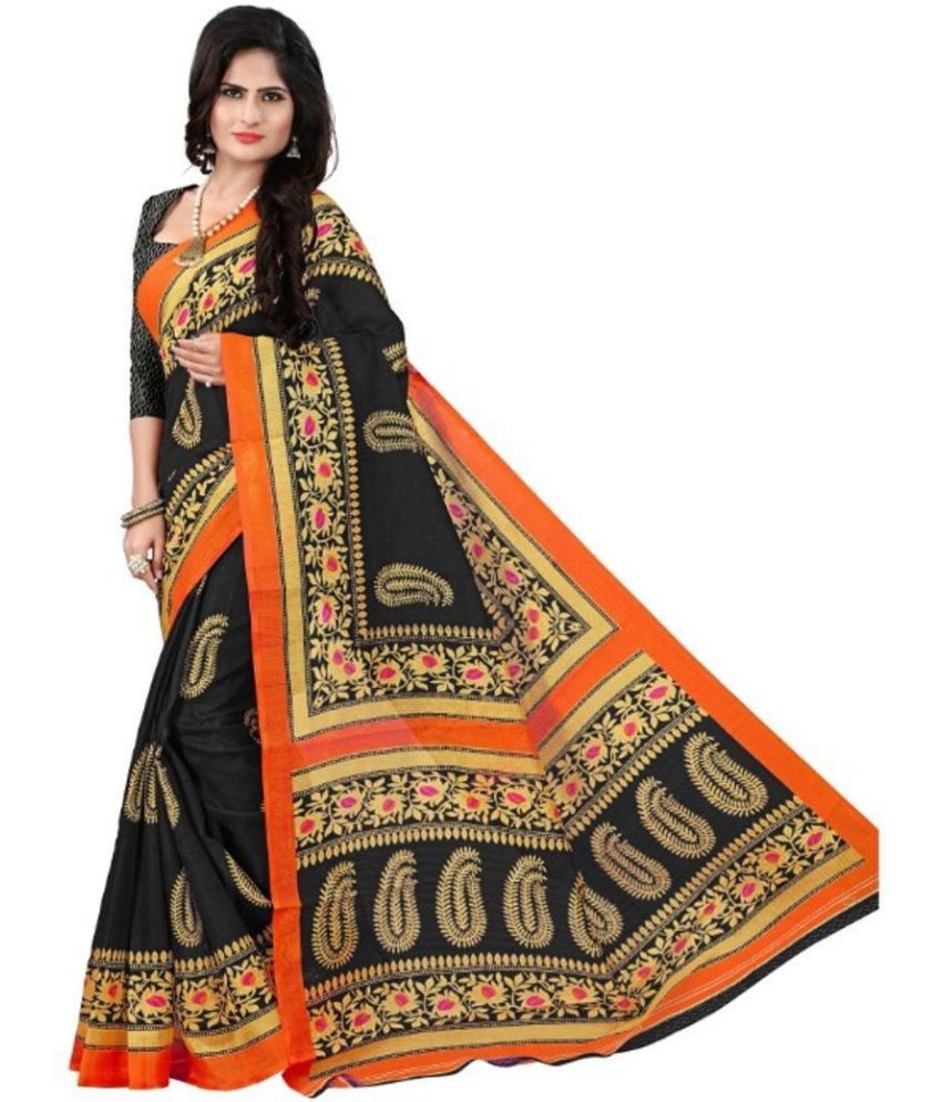     			Saadhvi Cotton Silk Applique Saree Without Blouse Piece - Black ( Pack of 2 )