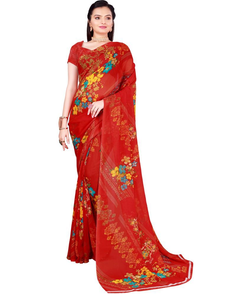     			Saadhvi Cotton Silk Solid Saree Without Blouse Piece - Red ( Pack of 1 )