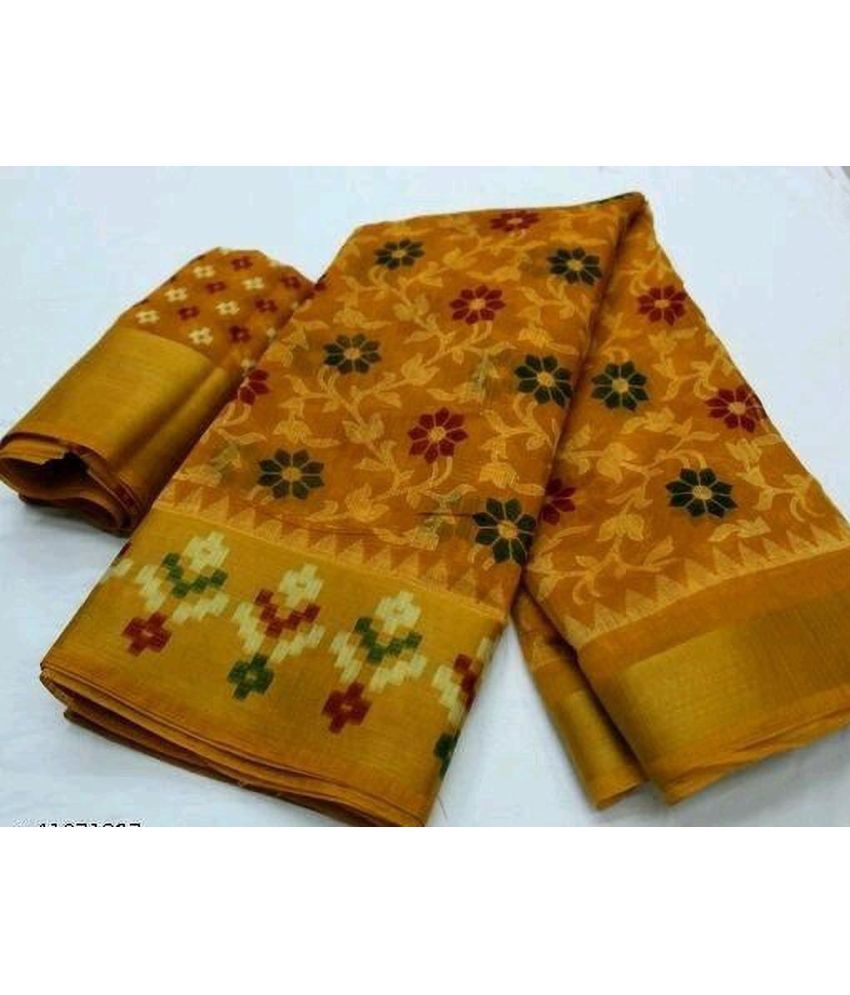     			Saadhvi Cotton Silk Solid Saree Without Blouse Piece - Yellow ( Pack of 1 )