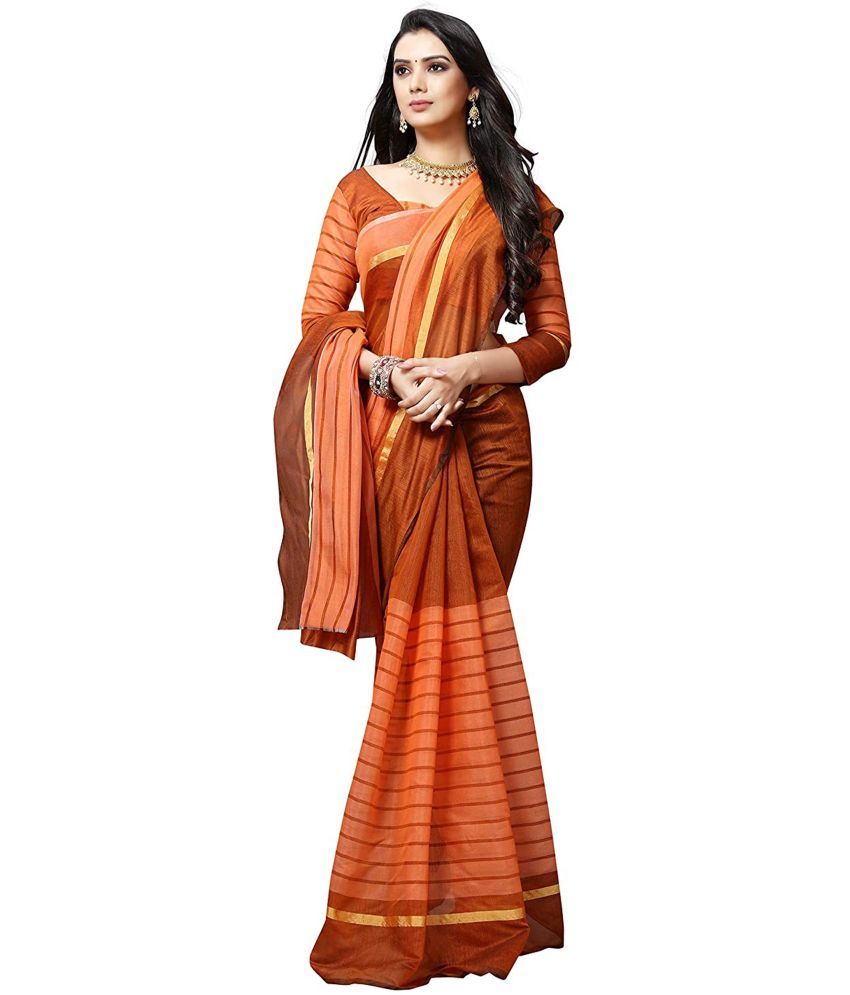     			Saadhvi Net Cut Outs Saree With Blouse Piece - Orange ( Pack of 1 )