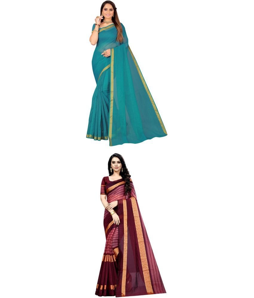     			Saadhvi Net Cut Outs Saree With Blouse Piece - Blue ( Pack of 1 )