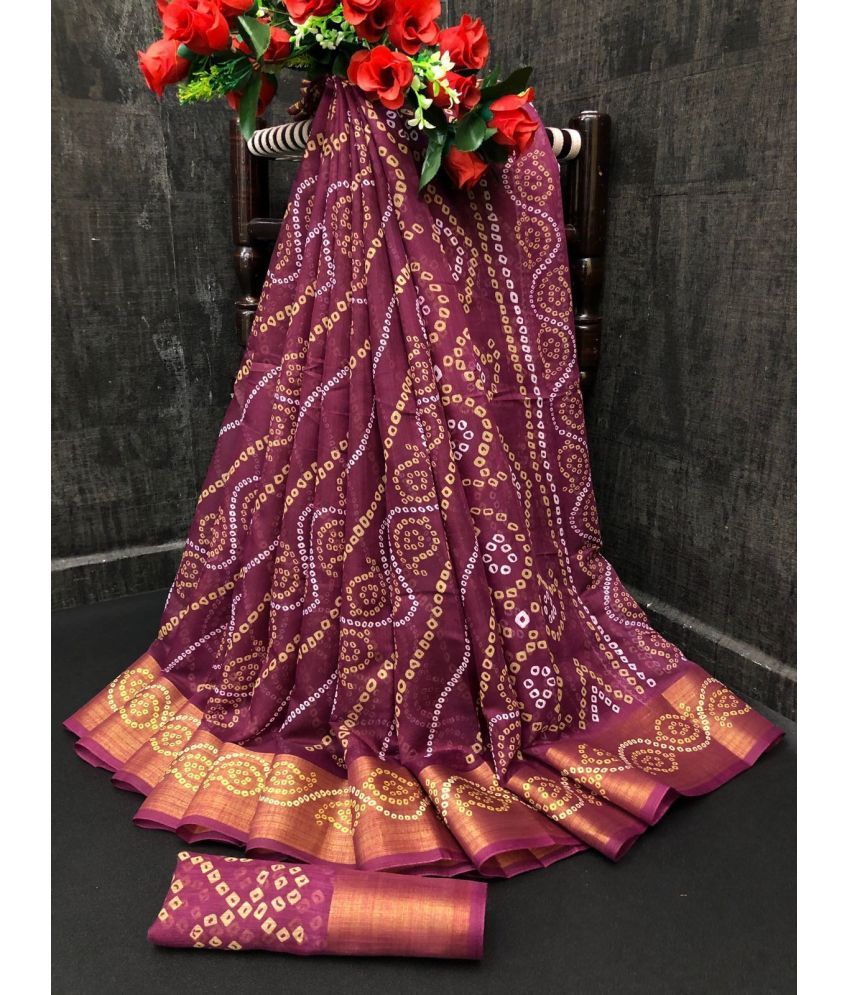     			Saadhvi Net Cut Outs Saree With Blouse Piece - Purple ( Pack of 1 )