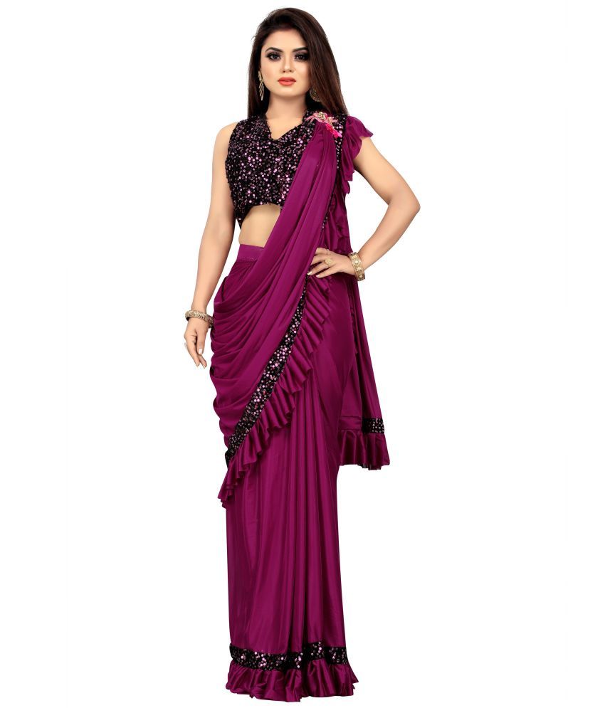     			Saadhvi Net Cut Outs Saree With Blouse Piece - Purple ( Pack of 1 )