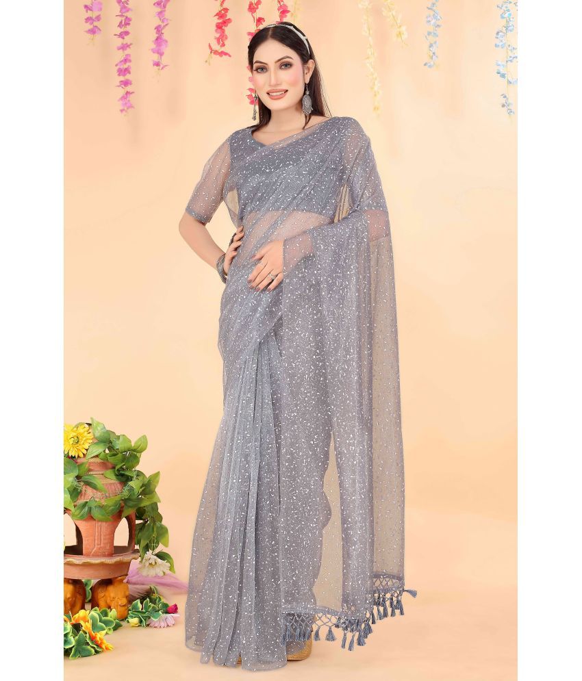     			Saadhvi Net Cut Outs Saree With Blouse Piece - Grey ( Pack of 1 )