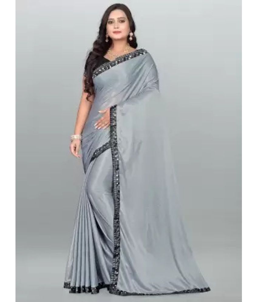     			Saadhvi Net Cut Outs Saree With Blouse Piece - Grey ( Pack of 1 )