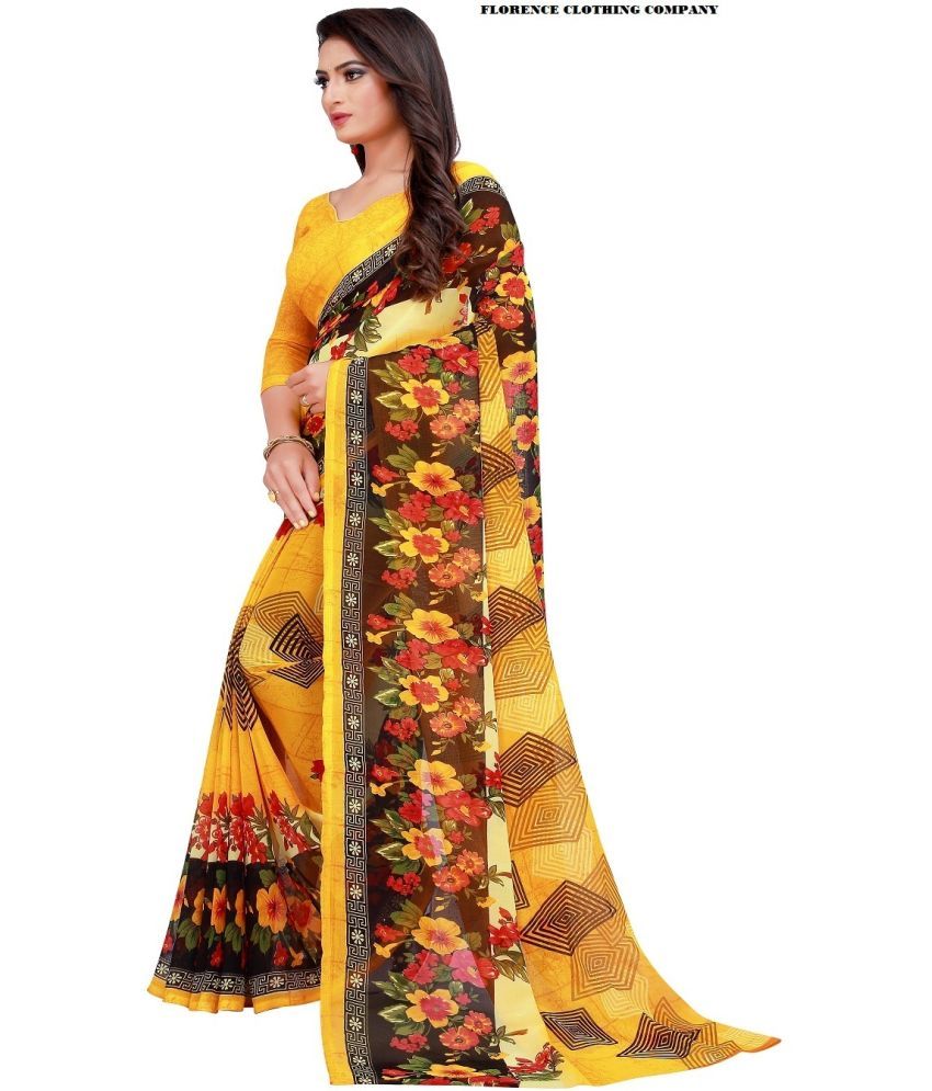     			Saadhvi Net Cut Outs Saree With Blouse Piece - Yellow ( Pack of 1 )