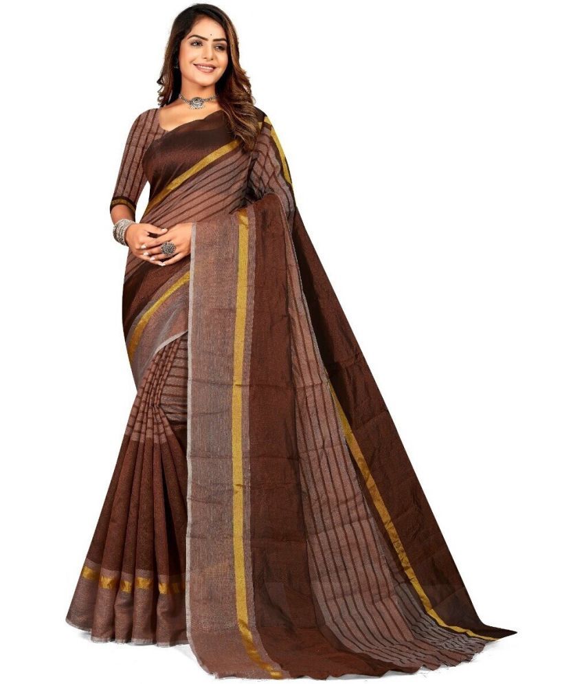     			Saadhvi Net Cut Outs Saree With Blouse Piece - Brown ( Pack of 1 )