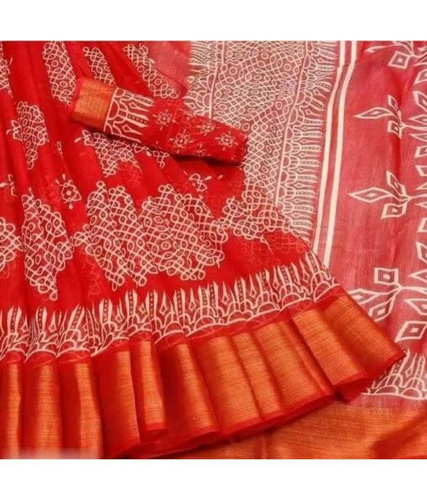     			Saadhvi Net Cut Outs Saree With Blouse Piece - Orange ( Pack of 1 )