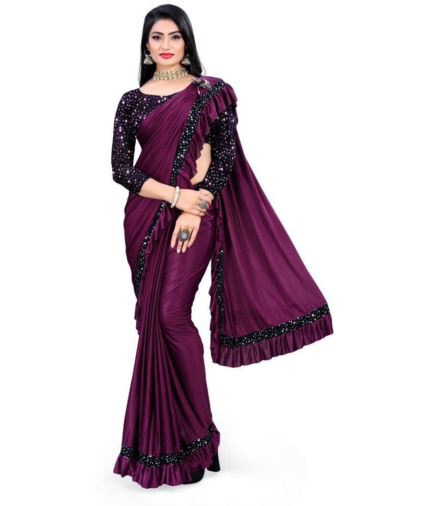     			Saadhvi Net Cut Outs Saree With Blouse Piece - Purple ( Pack of 1 )