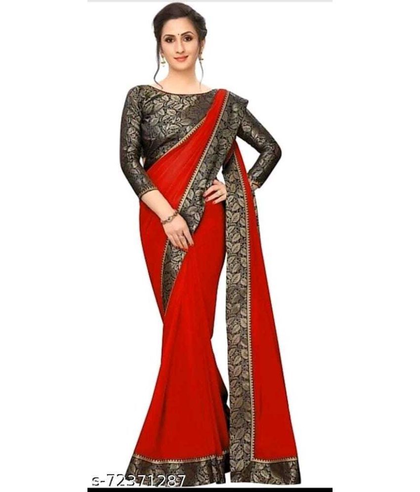     			Saadhvi Net Cut Outs Saree With Blouse Piece - Red ( Pack of 1 )