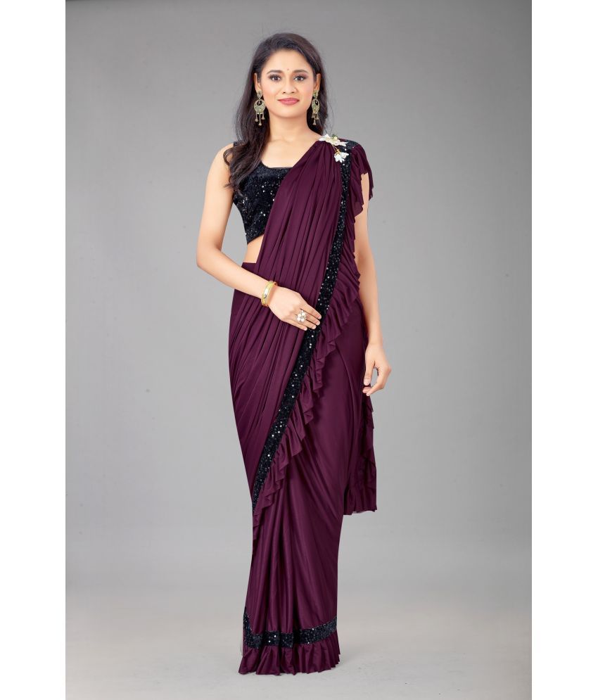     			Saadhvi Net Cut Outs Saree With Blouse Piece - Wine ( Pack of 1 )