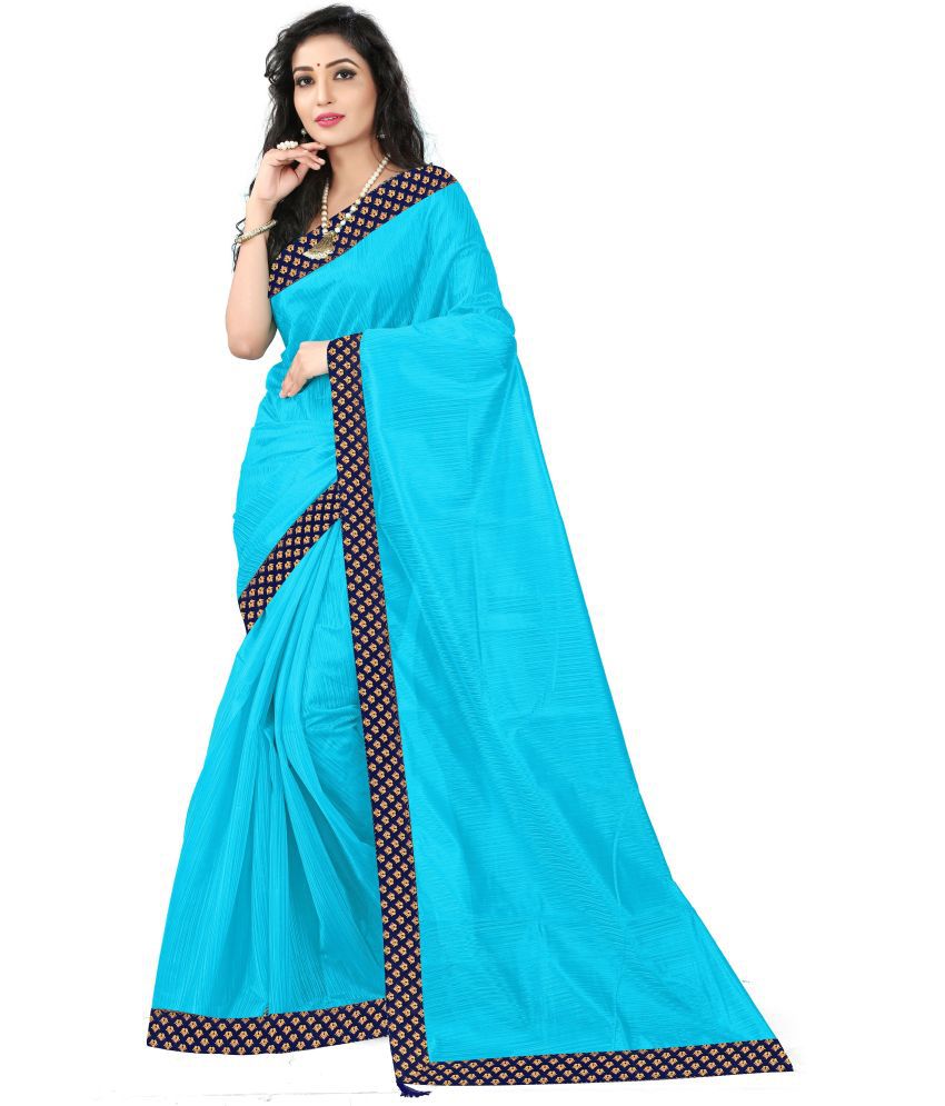     			Saadhvi Net Cut Outs Saree With Blouse Piece - Blue ( Pack of 1 )