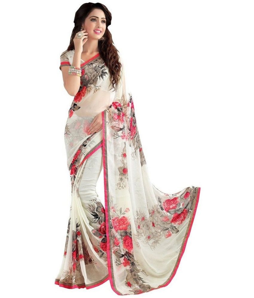     			Saadhvi Net Cut Outs Saree With Blouse Piece - White ( Pack of 1 )