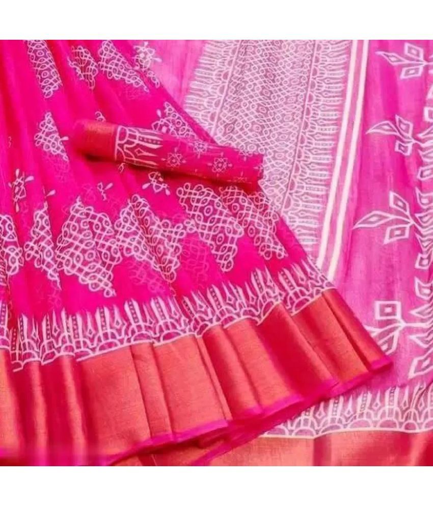     			Saadhvi Net Cut Outs Saree With Blouse Piece - Pink ( Pack of 1 )