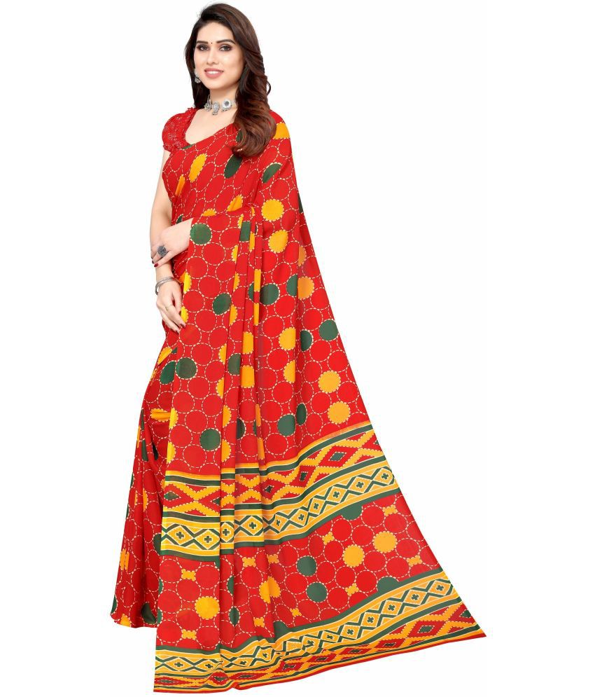     			Saadhvi Net Cut Outs Saree With Blouse Piece - Red ( Pack of 1 )