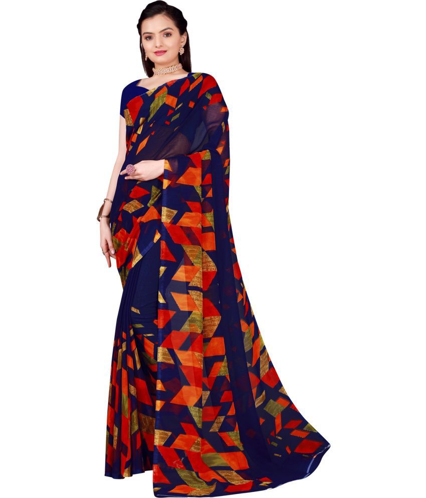     			Saadhvi Net Cut Outs Saree With Blouse Piece - Navy Blue ( Pack of 1 )