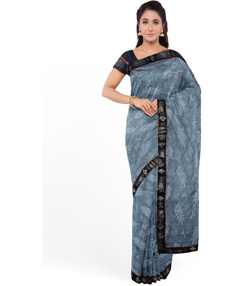     			Saadhvi Net Cut Outs Saree With Blouse Piece - Silver ( Pack of 1 )