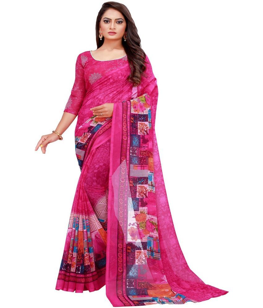     			Saadhvi Net Cut Outs Saree With Blouse Piece - Pink ( Pack of 1 )