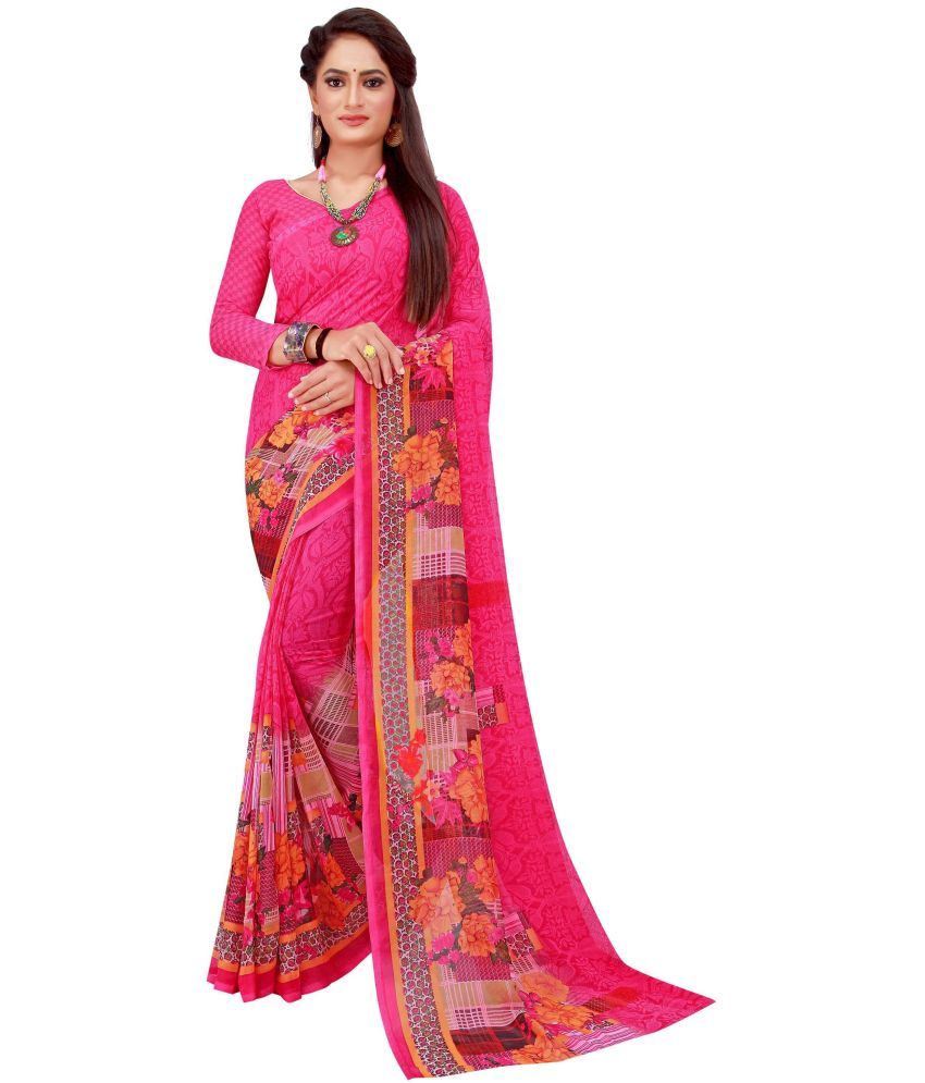     			Saadhvi Net Cut Outs Saree With Blouse Piece - Pink ( Pack of 1 )