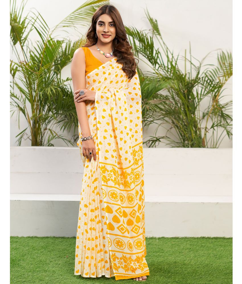     			Samah Chiffon Printed Saree With Blouse Piece - Yellow ( Pack of 1 )