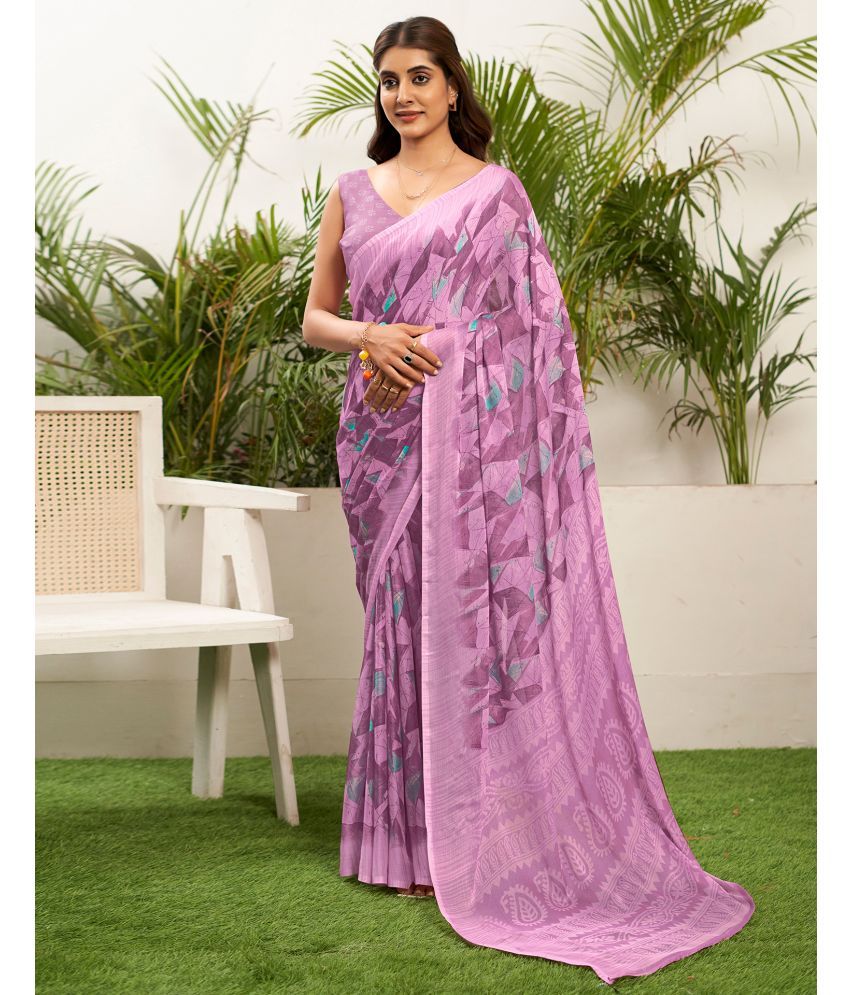     			Samah Chiffon Printed Saree With Blouse Piece - Purple ( Pack of 1 )