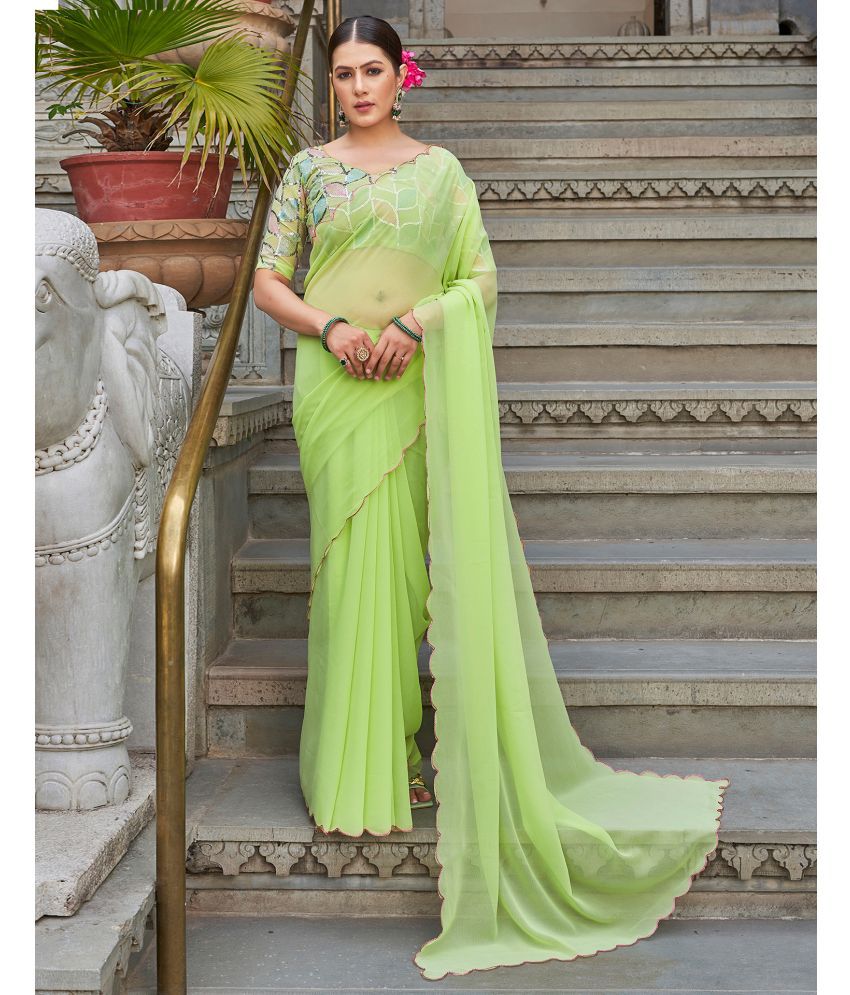     			Samah Georgette Solid Saree With Blouse Piece - Lime Green ( Pack of 1 )