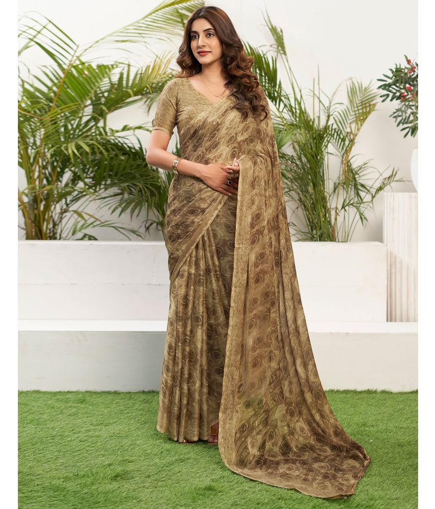     			Satrani Chiffon Printed Saree With Blouse Piece - Khaki ( Pack of 1 )