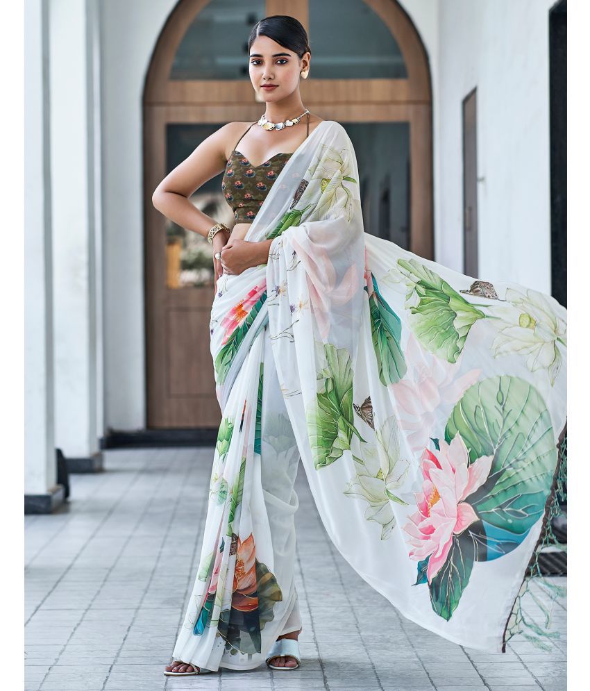     			Satrani Georgette Printed Saree With Blouse Piece - Multicolor ( Pack of 1 )