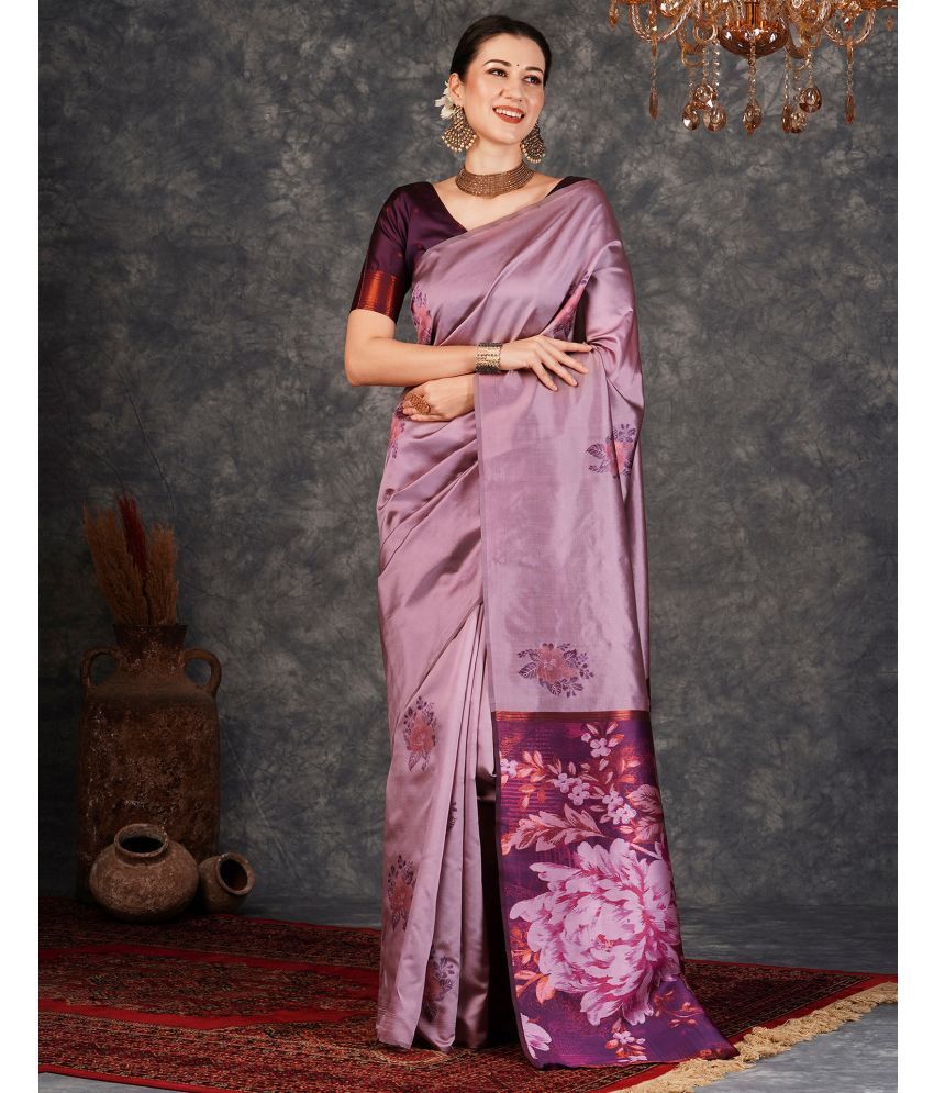     			Satrani Silk Self Design Saree With Blouse Piece - Mauve ( Pack of 1 )
