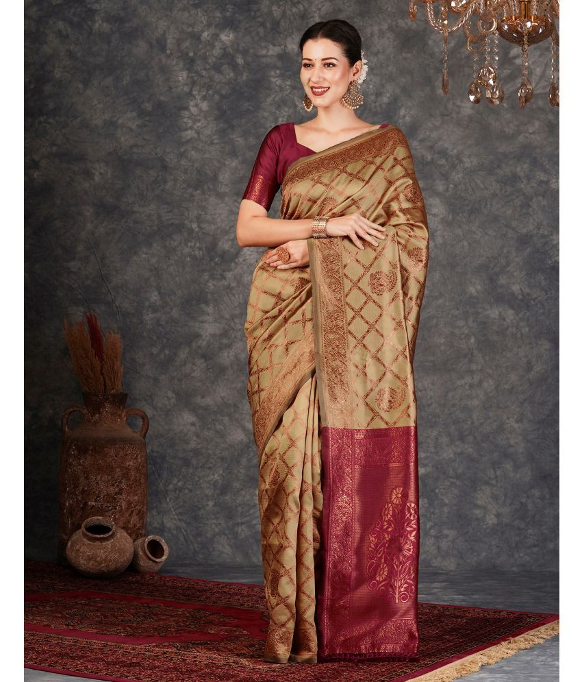     			Satrani Silk Woven Saree With Blouse Piece - Khaki ( Pack of 1 )