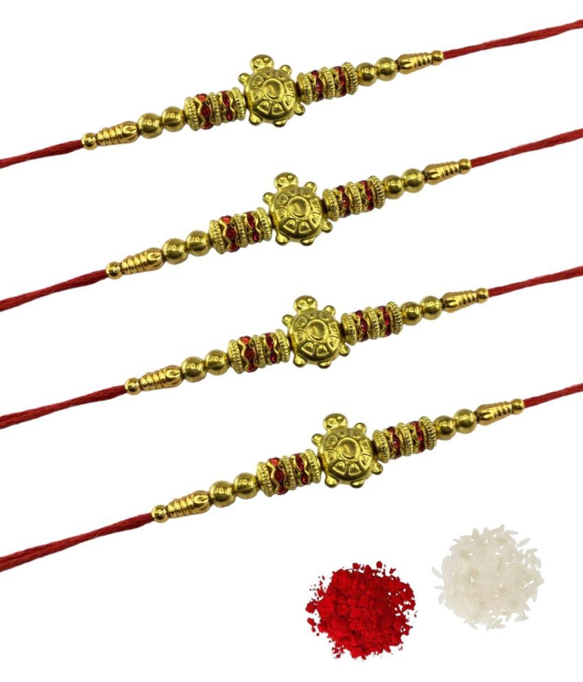     			THRIFTKART Rakhi Set Gold Plated Turtle Rakhi for bhai Pack of 4