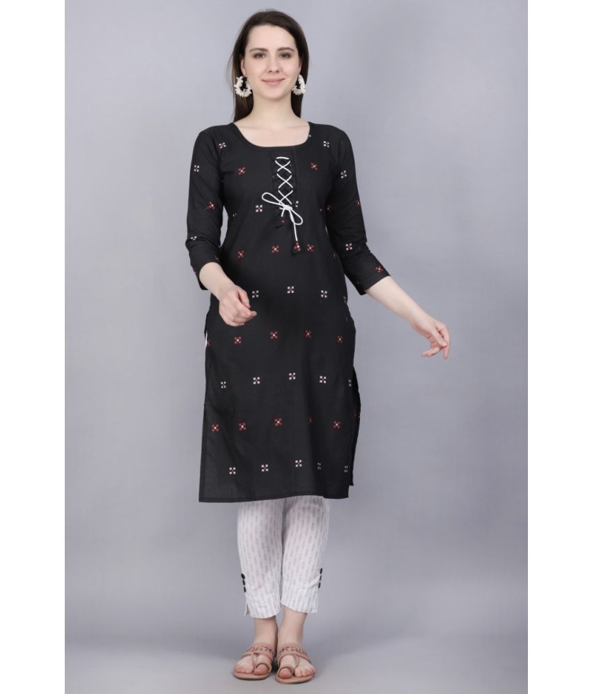     			TRAHIMAM Cotton Blend Printed Kurti With Pants Women's Stitched Salwar Suit - Black ( Pack of 1 )